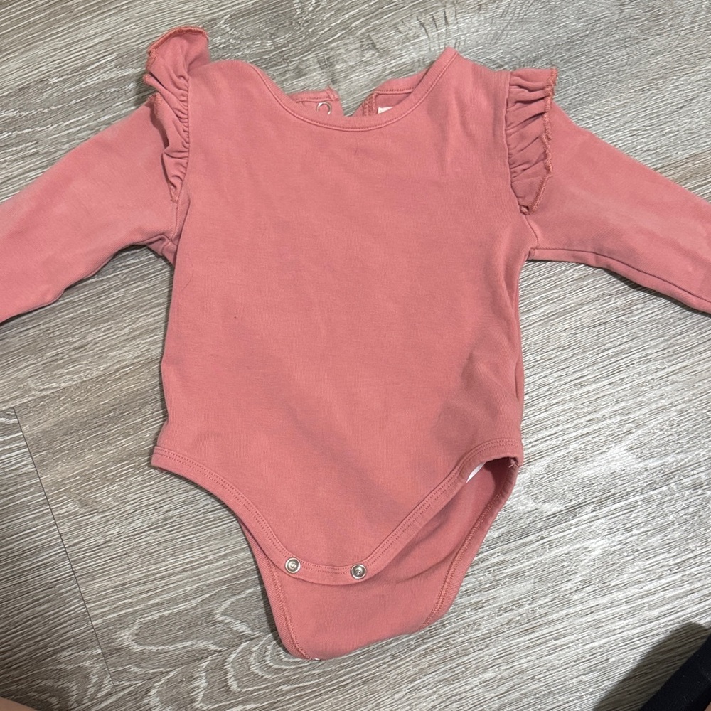 Charming Coral Ruffled Long Sleeve Bodysuit